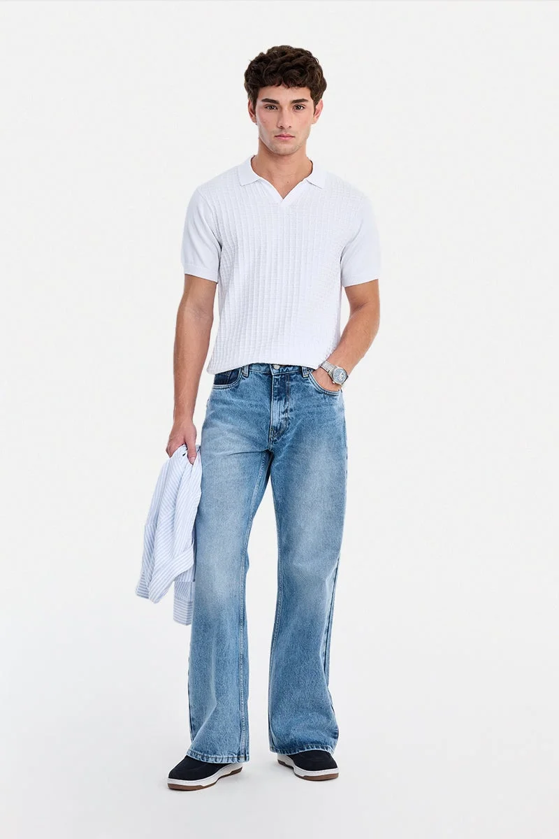 سنيتش White Textured Half Sleeve Regular Fit T-Shirt