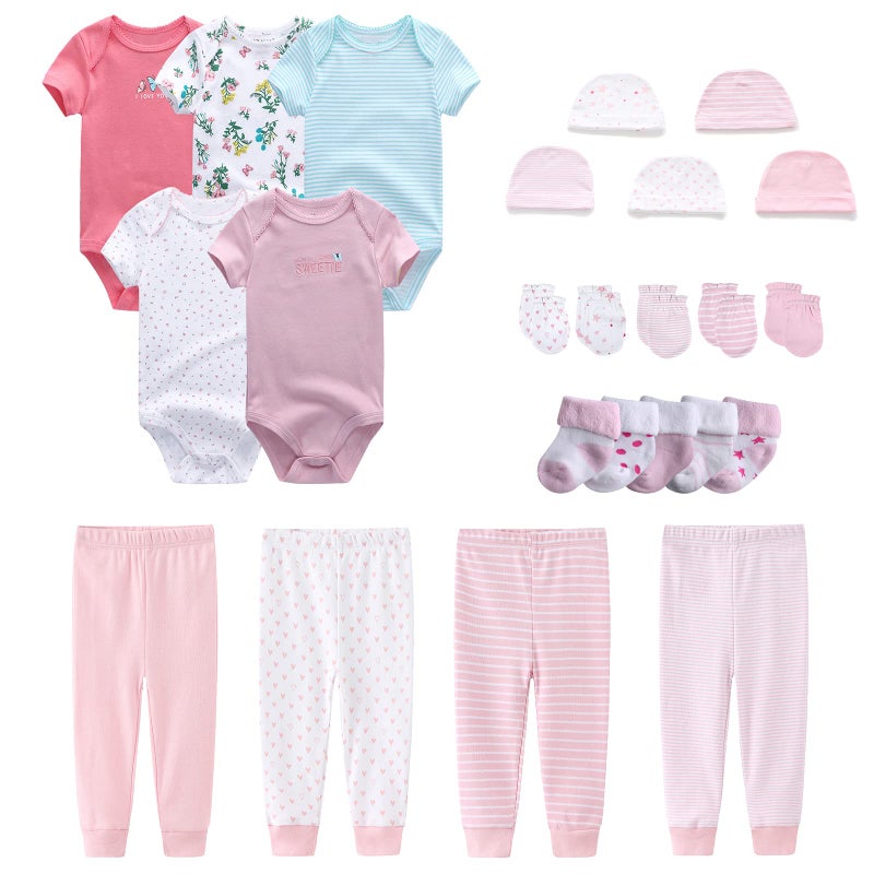 MAMIMAKA Newborn Layette Gift Set Bodysuits Pants for Baby Girl and Boy 24 Piece 100% Cotton Essentials and Accessories - Image 1