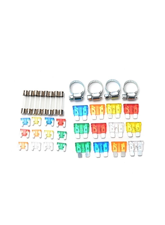 LAWAZIM 36-Piece Car Fuse Set with 16mm Hose Clamps - Assortment of 5A Tube Fuses, Mini, Medium, and Low Profile Blade Fuses - Ideal for Automotive Electrical Replacement and DIY Repairs - Image 2
