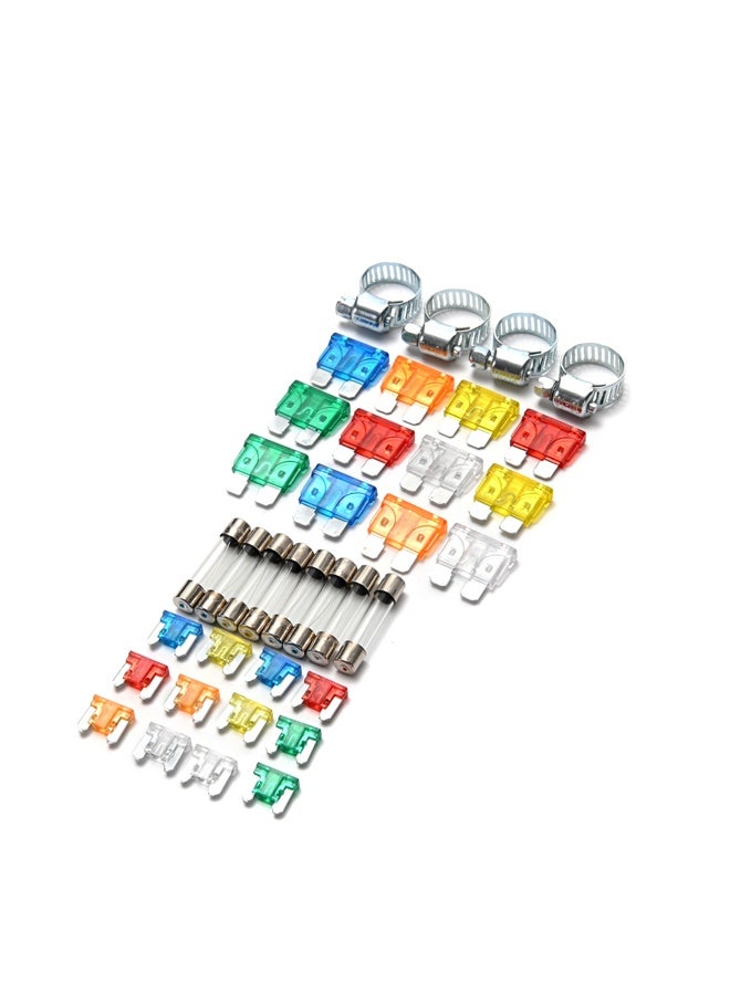 LAWAZIM 36-Piece Car Fuse Set with 16mm Hose Clamps - Assortment of 5A Tube Fuses, Mini, Medium, and Low Profile Blade Fuses - Ideal for Automotive Electrical Replacement and DIY Repairs - Image 3