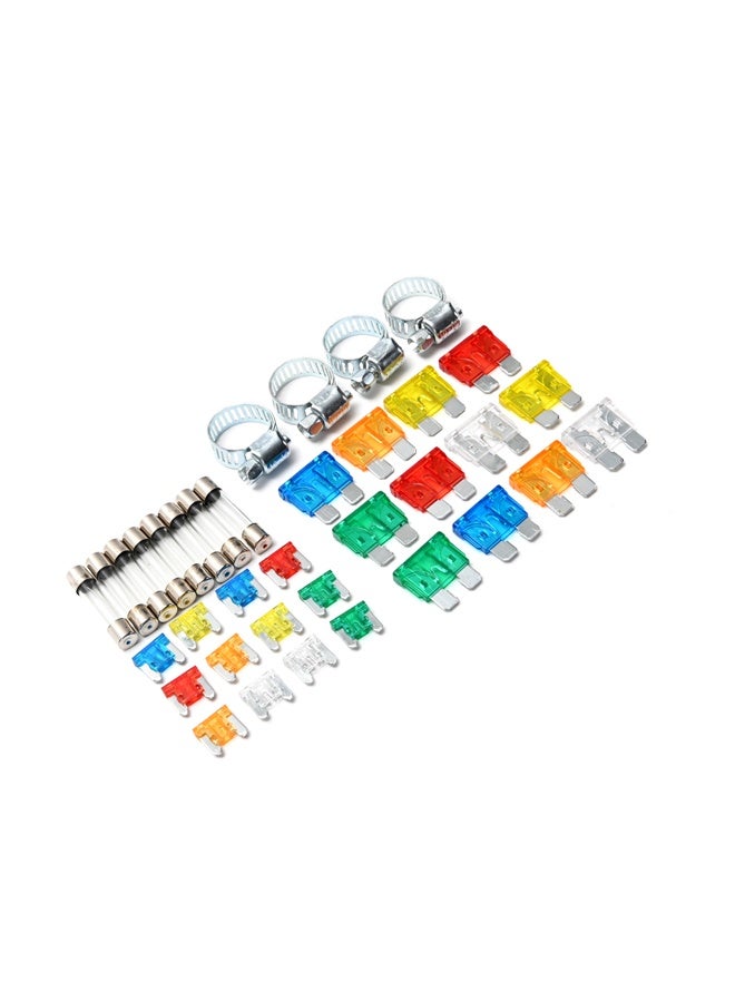 LAWAZIM 36-Piece Car Fuse Set with 16mm Hose Clamps - Assortment of 5A Tube Fuses, Mini, Medium, and Low Profile Blade Fuses - Ideal for Automotive Electrical Replacement and DIY Repairs - Image 1
