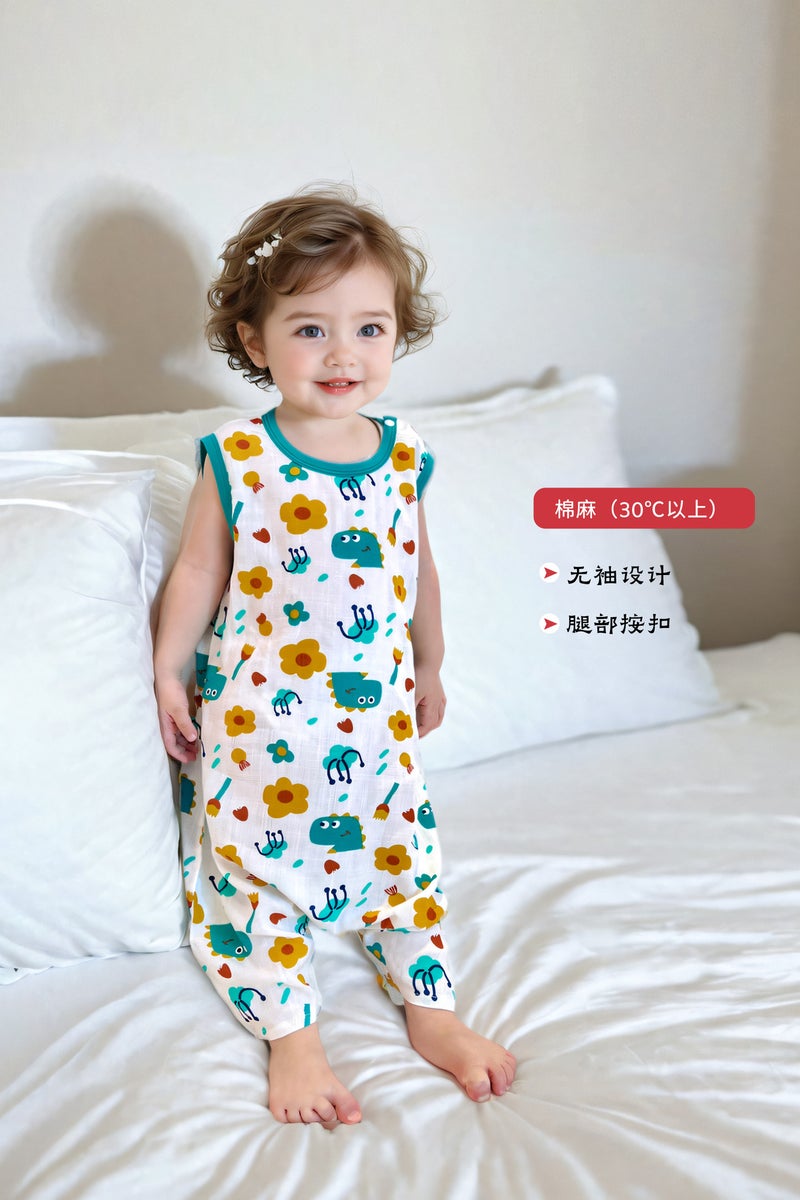 Superman Doudou Spring and Summer Thin Baby Gauze Sleeping Bag Baby Short-sleeved Leg Kick-proof Quilt for Middle and Big Children All Seasons Xiao Qinglong-cotton and linen vest 