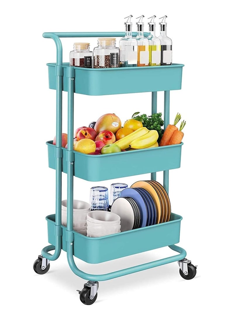 DubaiGallery Storage Trolley, 3-Tier Rolling Utility Cart,Storage Organizer, Multifunction Storage Trolley Service Cart With Mesh Basket Handle And Lockable Caster Wheels, Mobile Shelves For Bathroom, Kitchen  - Image 1