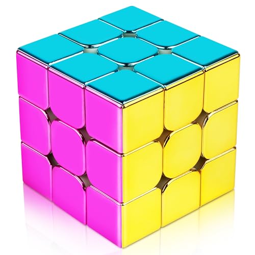 D-FantiX DFantiX Mirror Reflective Magnetic Speed Cube 3x3x3 Cyclone Boys Original Stickerless Magic Cube Unique Shiny Metallic Color Speedcube with Display Stand Birthday Gift Ideas for Boys Girls Adults - Image 1