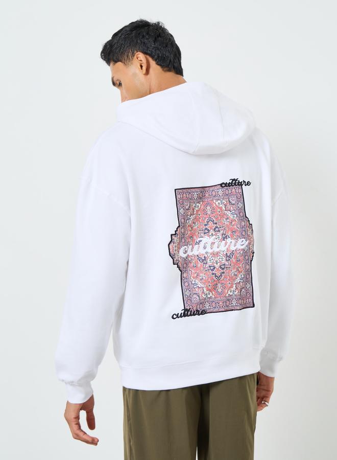 Styli Men White Tapestry Print Oversized Heavy Fleece Hoodie - Image 4