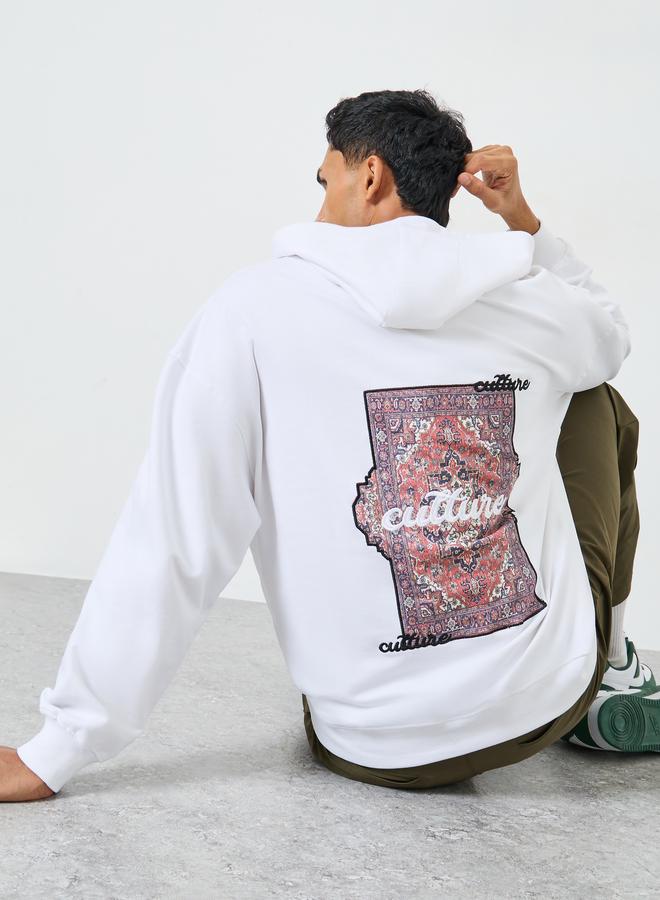 Styli Men White Tapestry Print Oversized Heavy Fleece Hoodie - Image 1