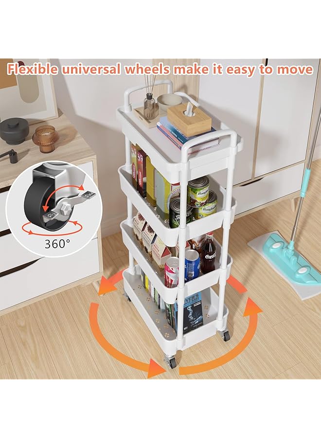 erorex Rolling Utility Cart With Drawer Multifunctional Storage Organizer Rolling Cart With Plastic Shelf And Metal Wheels For Kitchen Bathroom Living Room Office With Drawer 4 Tier White - Image 4