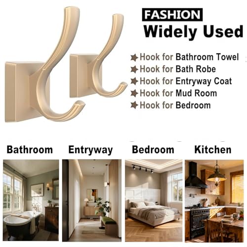 TOFIIGREM Gold Hooks for Wall Heavy Duty Thick Aluminum Alloy Entry Coat Hooks for Hanging Key Robe Hat Backpack Wall Mount Holder Bathroom Kitchen Garage4 Pack Gold - Image 3