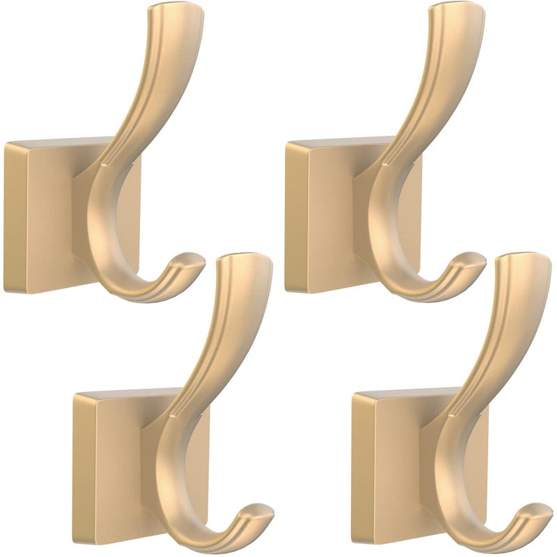TOFIIGREM Gold Hooks for Wall Heavy Duty Thick Aluminum Alloy Entry Coat Hooks for Hanging Key Robe Hat Backpack Wall Mount Holder Bathroom Kitchen Garage4 Pack Gold - Image 2
