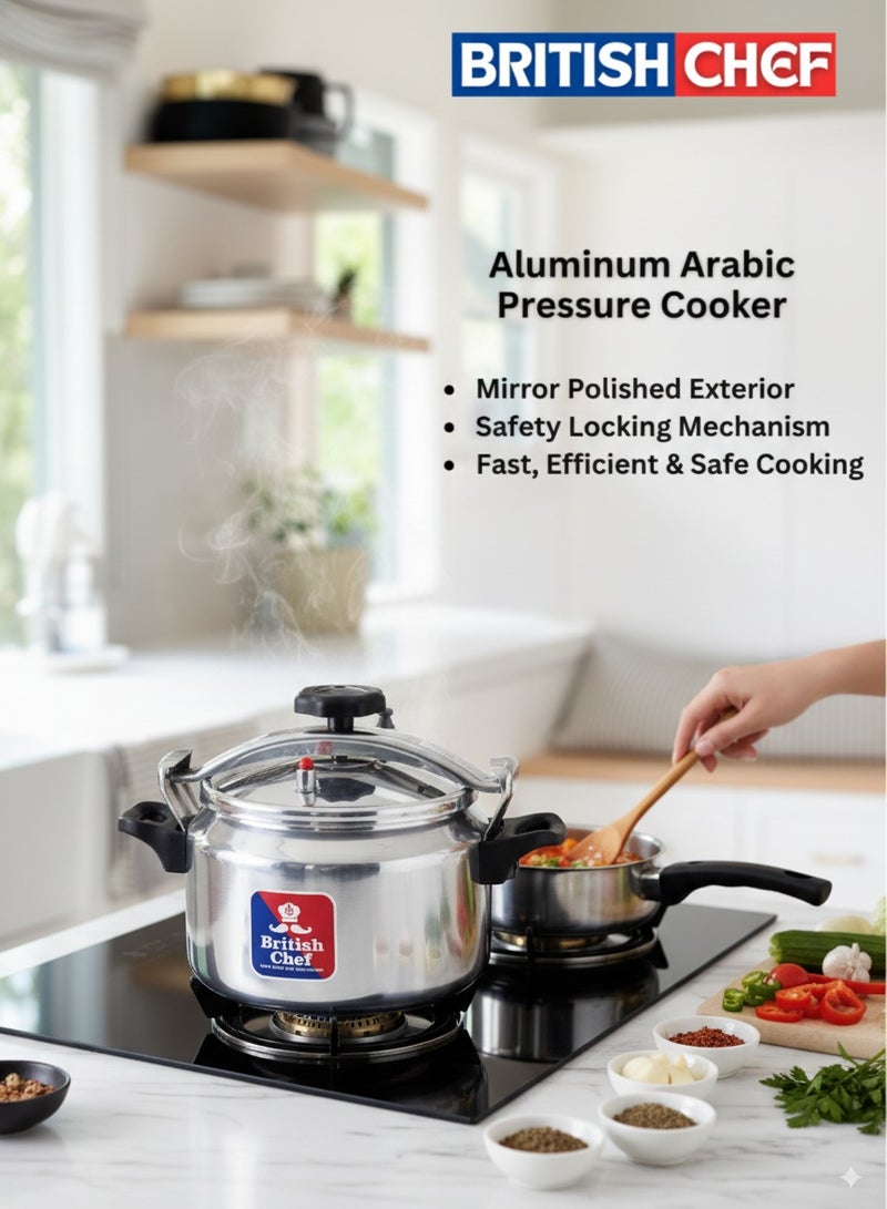 British Chef 5Liters Aluminum Pressure Cooker | Induction Base Pressure Pot | Arabic Cooker With Durable Body and Lid Silver - Image 2