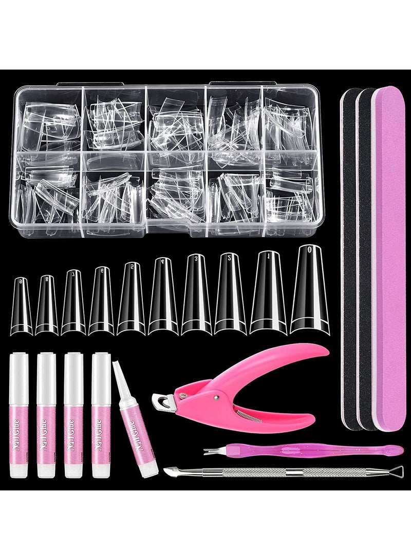 pp500 piece box denim nail piece + 2 red heart sand strips + pink long round sponge file + plastic handle flat scissors + 5 2g small glue + dead skin fork + double head planer - Image 1