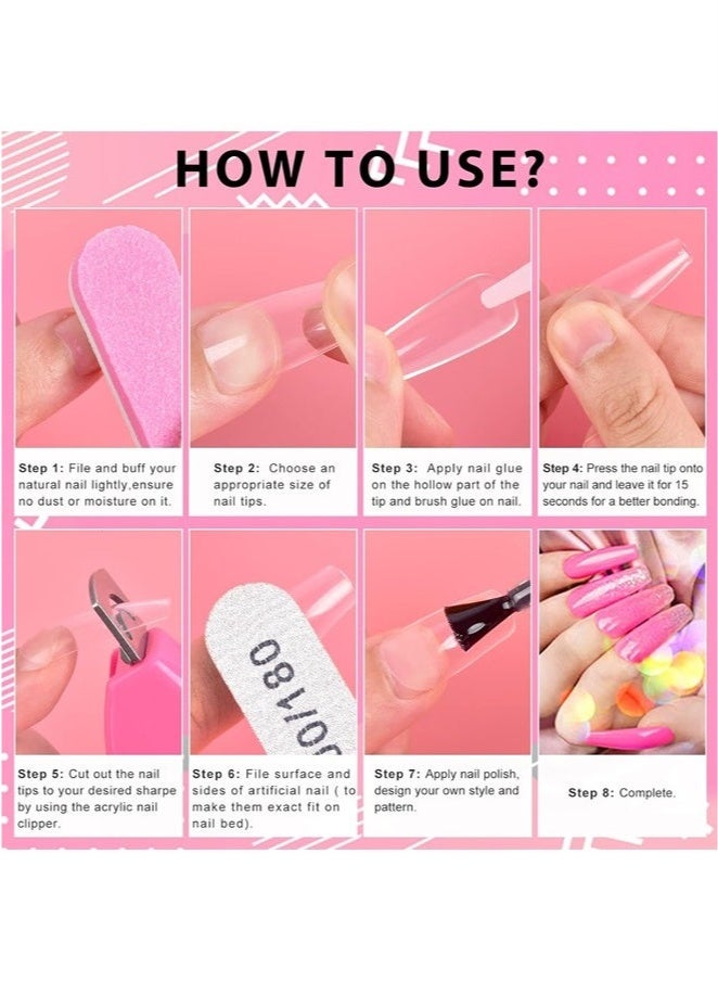 pp500 piece box denim nail piece + 2 red heart sand strips + pink long round sponge file + plastic handle flat scissors + 5 2g small glue + dead skin fork + double head planer - Image 3