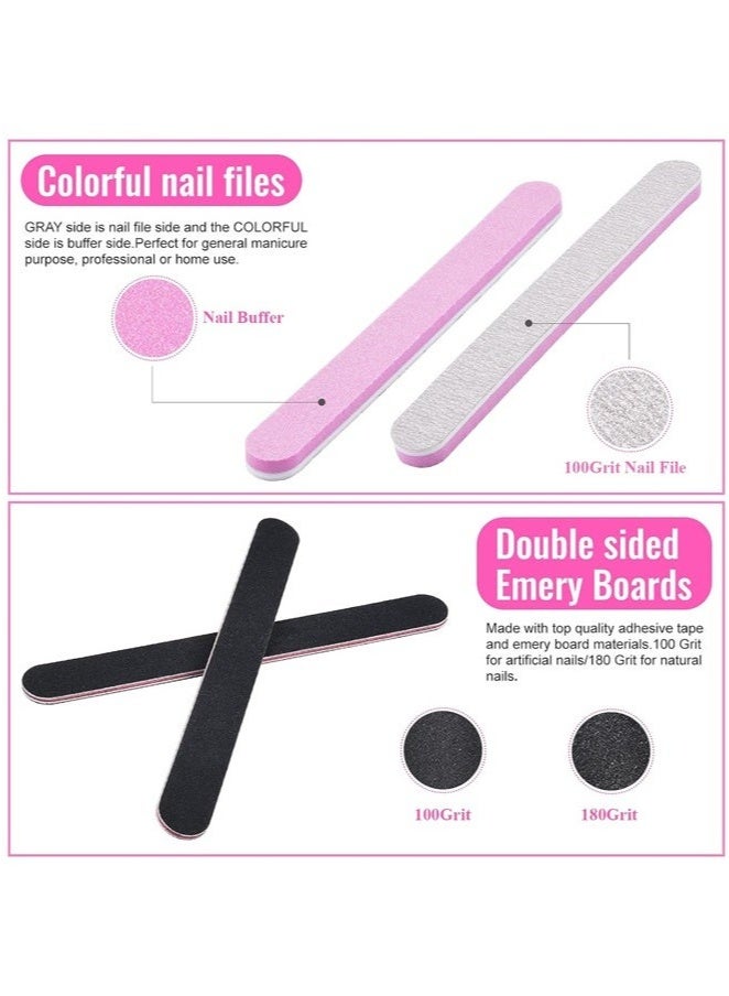pp500 piece box denim nail piece + 2 red heart sand strips + pink long round sponge file + plastic handle flat scissors + 5 2g small glue + dead skin fork + double head planer - Image 4