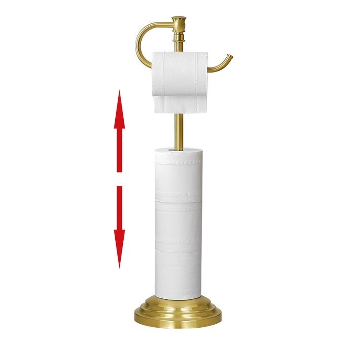 TOILET PAPER HOLDER STAND FOR FLOOR BRUSHED GOLD ADJUSTABLE 124 TO 228 BATHROOM TOILET TISSUE HOLDER FREE STANDING TOILET PAPER ROLL HOLDER WITH STORAGE STAINLESS STEEL