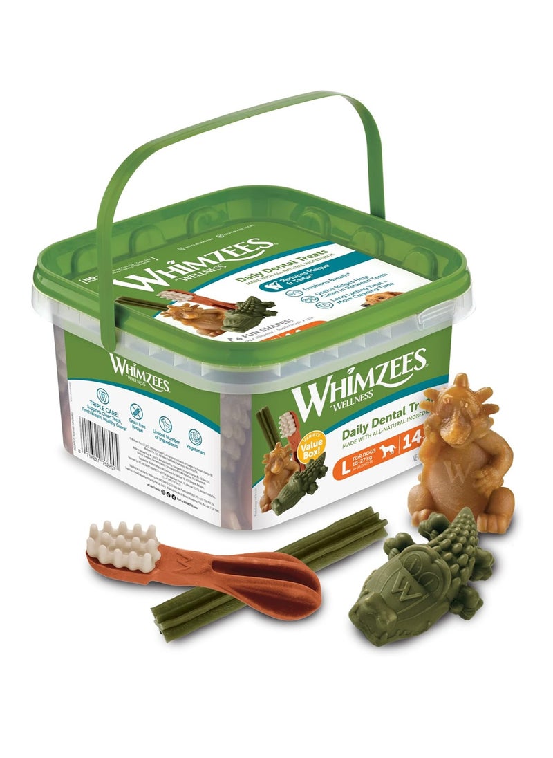 WHIMZEES By Wellness Variety Box Dental Mixed Shapes Size L 14 Pieces Natural and Grain Free Dog Chews Dog Dental Sticks for Large Breeds No Added Sugar  - Image 1