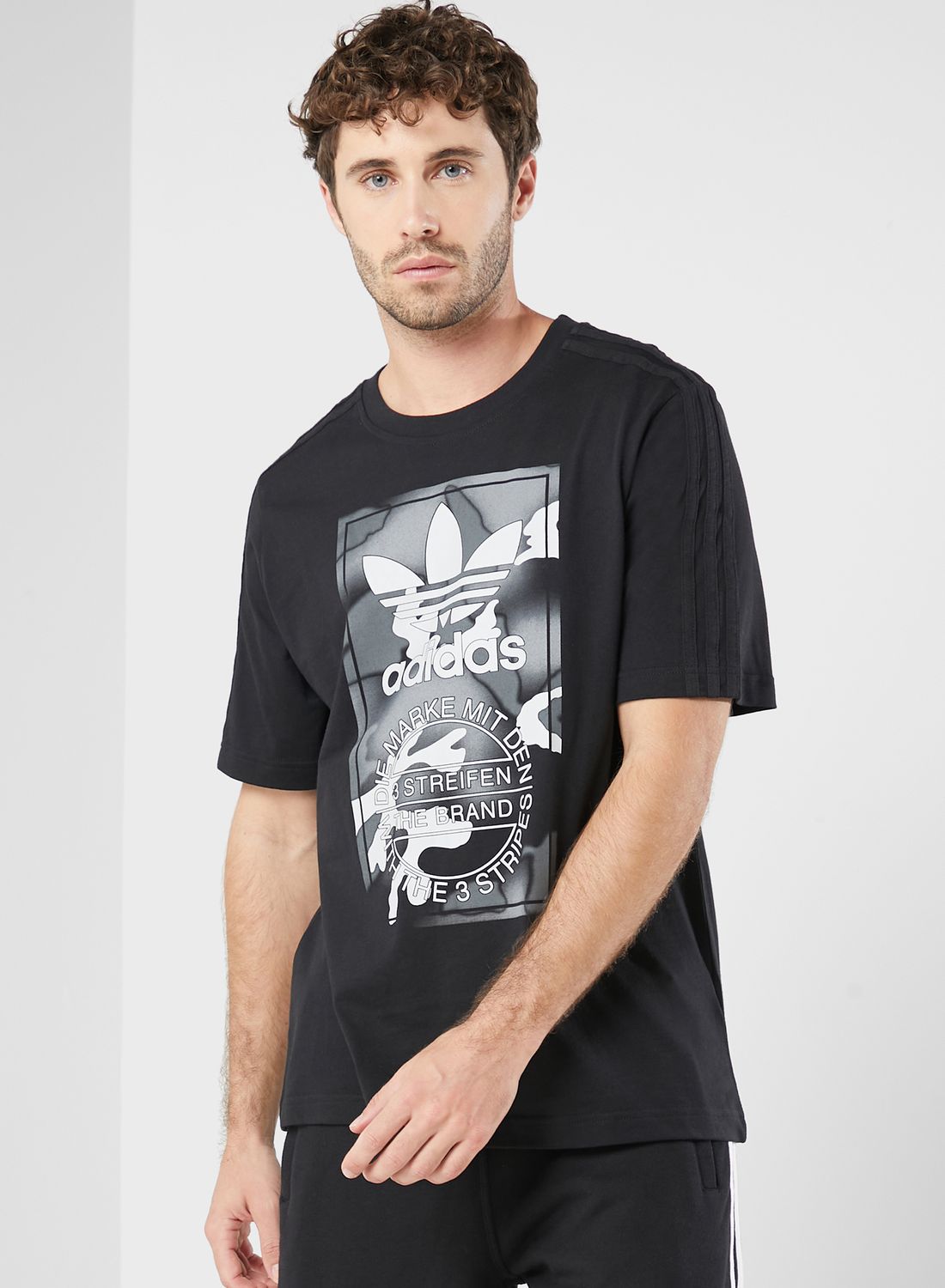 Buy adidas Originals Black Camo Graphic Men for Qatar Tongue in T-Shirt