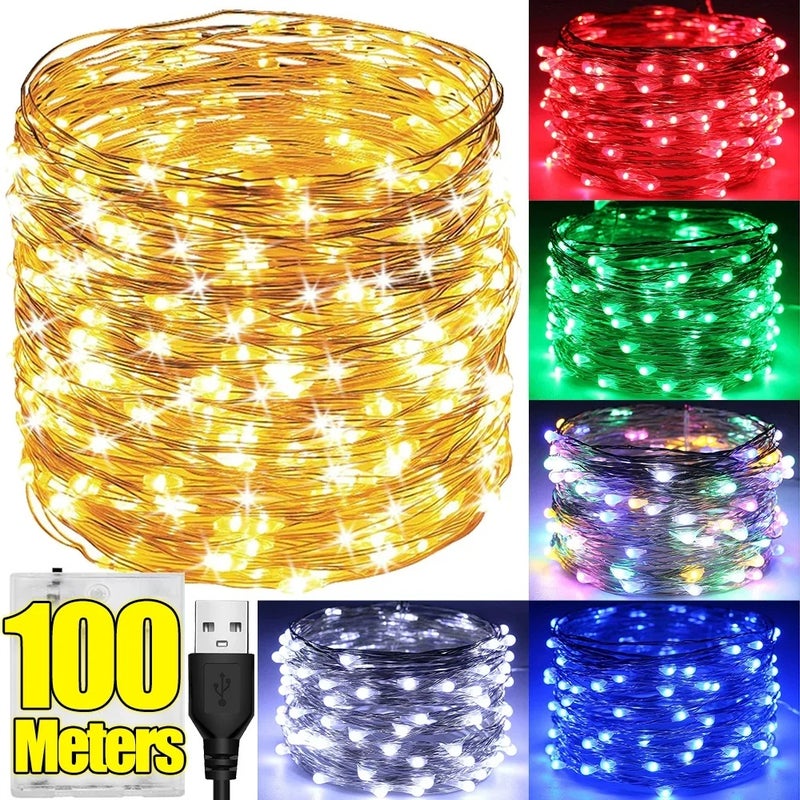 2-100M Christmas Outdoor Lights String LED Garland Lights Decor Fairy Lamp Strings Wedding Party Holiday Decorations Photo Props - Image 2
