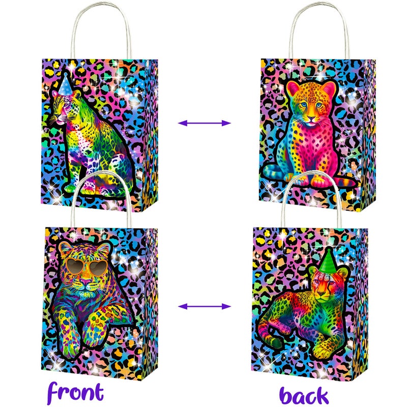 Umoni 12Pcs Rainbow Cheetah Favor Bags Neon Leopard Birthday Party Supplies Cheetah Print Paper Gift Bags Neon Cheetah Handle Treat Bags For Safari Animals Party Decorations - Image 4