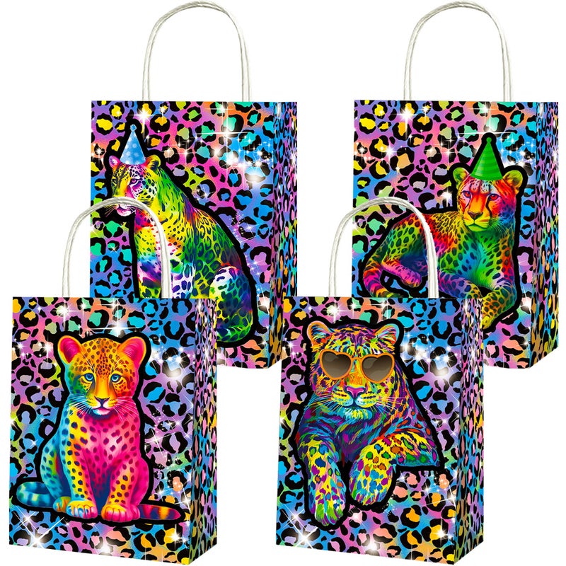 Umoni 12Pcs Rainbow Cheetah Favor Bags Neon Leopard Birthday Party Supplies Cheetah Print Paper Gift Bags Neon Cheetah Handle Treat Bags For Safari Animals Party Decorations - Image 1