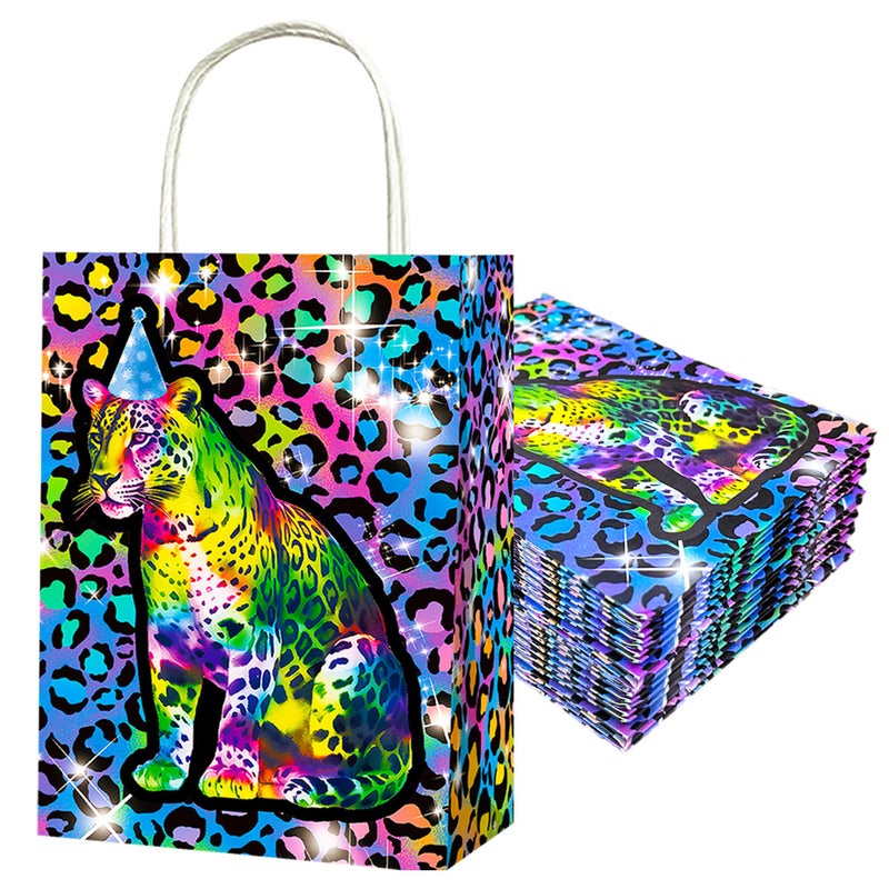 Umoni 12Pcs Rainbow Cheetah Favor Bags Neon Leopard Birthday Party Supplies Cheetah Print Paper Gift Bags Neon Cheetah Handle Treat Bags For Safari Animals Party Decorations - Image 2