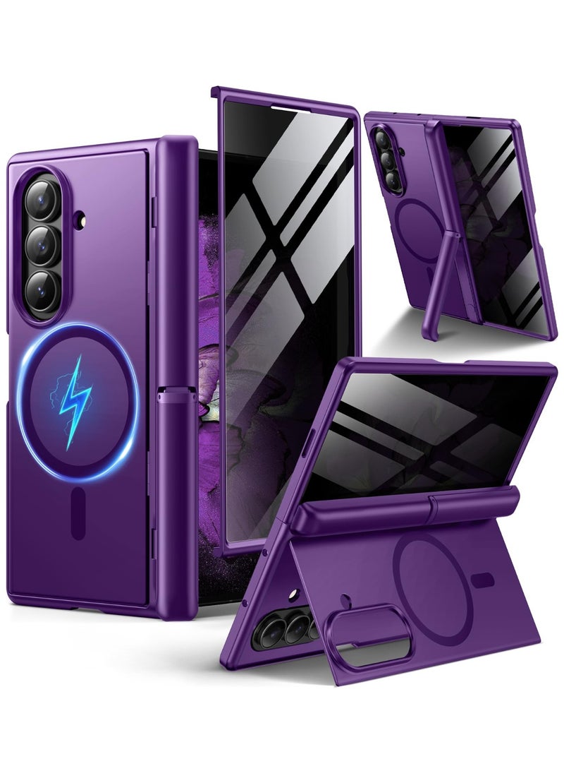 بيرفي غطاء سامسونج جالاكسي Z Fold 7 مع واقي شاشة الخصوصية، ‏[متوافق مع MagSafe] ‏[مضاد للتجسس] مزود بحاملين مخفيين، حماية كاملة ضد الصدمات، تصميم نحيف، باللون الأرجواني - Image 1