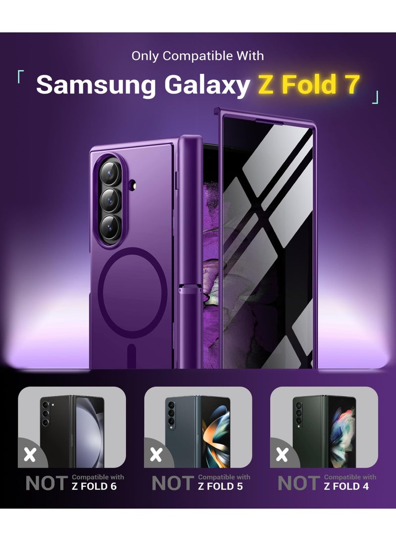 بيرفي غطاء سامسونج جالاكسي Z Fold 7 مع واقي شاشة الخصوصية، ‏[متوافق مع MagSafe] ‏[مضاد للتجسس] مزود بحاملين مخفيين، حماية كاملة ضد الصدمات، تصميم نحيف، باللون الأرجواني - Image 2