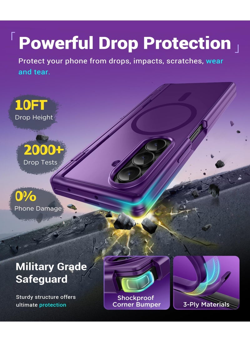 بيرفي غطاء سامسونج جالاكسي Z Fold 7 مع واقي شاشة الخصوصية، ‏[متوافق مع MagSafe] ‏[مضاد للتجسس] مزود بحاملين مخفيين، حماية كاملة ضد الصدمات، تصميم نحيف، باللون الأرجواني - Image 5