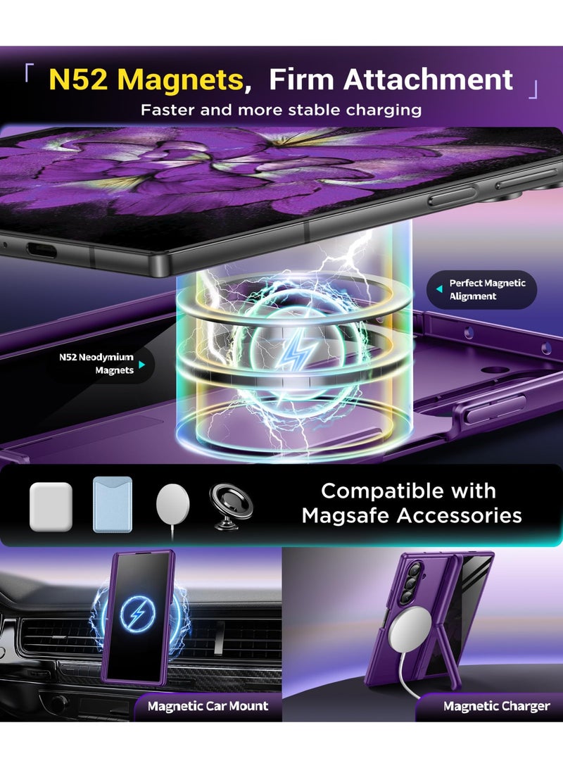 بيرفي غطاء سامسونج جالاكسي Z Fold 7 مع واقي شاشة الخصوصية، ‏[متوافق مع MagSafe] ‏[مضاد للتجسس] مزود بحاملين مخفيين، حماية كاملة ضد الصدمات، تصميم نحيف، باللون الأرجواني - Image 3