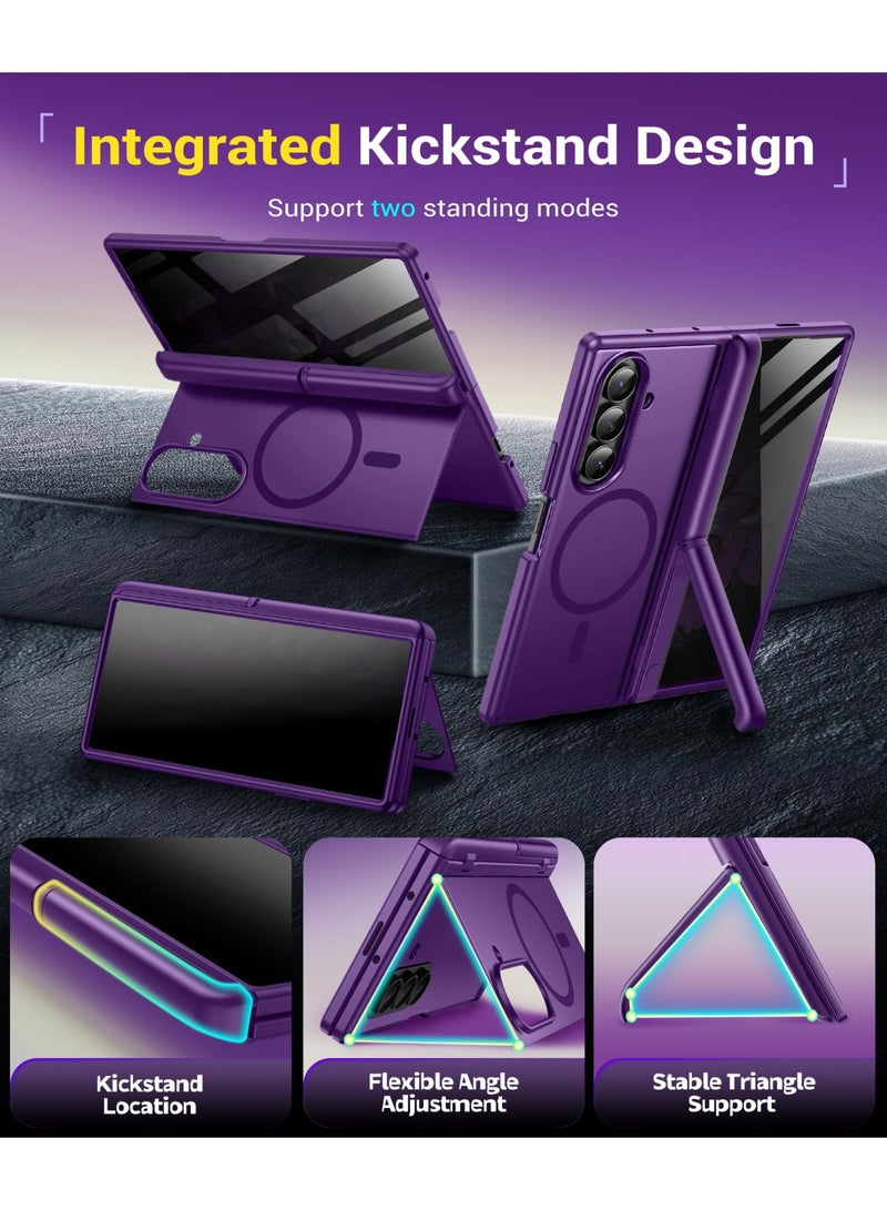 بيرفي غطاء سامسونج جالاكسي Z Fold 7 مع واقي شاشة الخصوصية، ‏[متوافق مع MagSafe] ‏[مضاد للتجسس] مزود بحاملين مخفيين، حماية كاملة ضد الصدمات، تصميم نحيف، باللون الأرجواني - Image 4