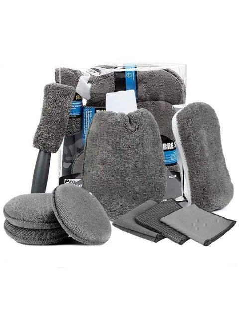 9 Pcs Car Care Car Cleaning Kit with Soft Microfiber Cloth Towels,Wash Mitt Sponge, Automotive Detail Brushes