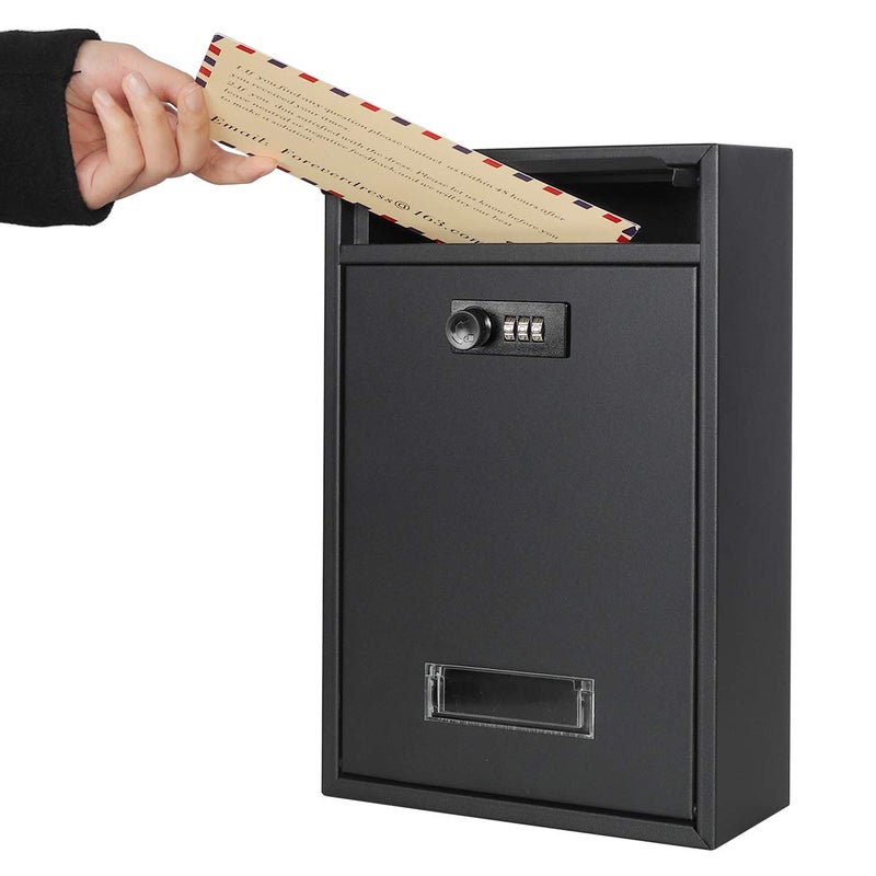 Jssmst صندوق بريد جداري عمودي قابل للقفل - صناديق بريد Jssmst مزودة بقفل برقم سري، سعة كبيرة، 12.6 × 8.46 × 3.35 بوصة، أسود مطفي - Image 5