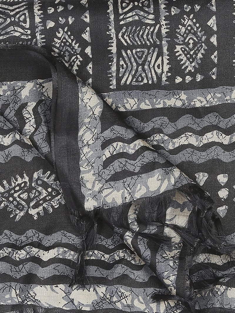 KEMZA Women's Block Printed Cotton Silk Dupatta (Black_Free size) - Image 5