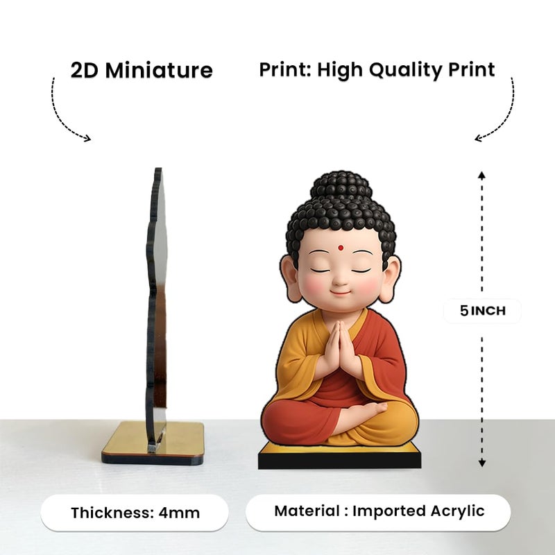KLAYBOX Little Buddha Idol 5 Inch | 2D Acrylic Miniature Statue | Small Buddha Figurine for Home Decor, Meditation Room, Office Desk, Car Dashboard, Spiritual Gift - Image 2