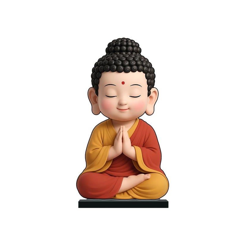 KLAYBOX Little Buddha Idol 5 Inch | 2D Acrylic Miniature Statue | Small Buddha Figurine for Home Decor, Meditation Room, Office Desk, Car Dashboard, Spiritual Gift - Image 1