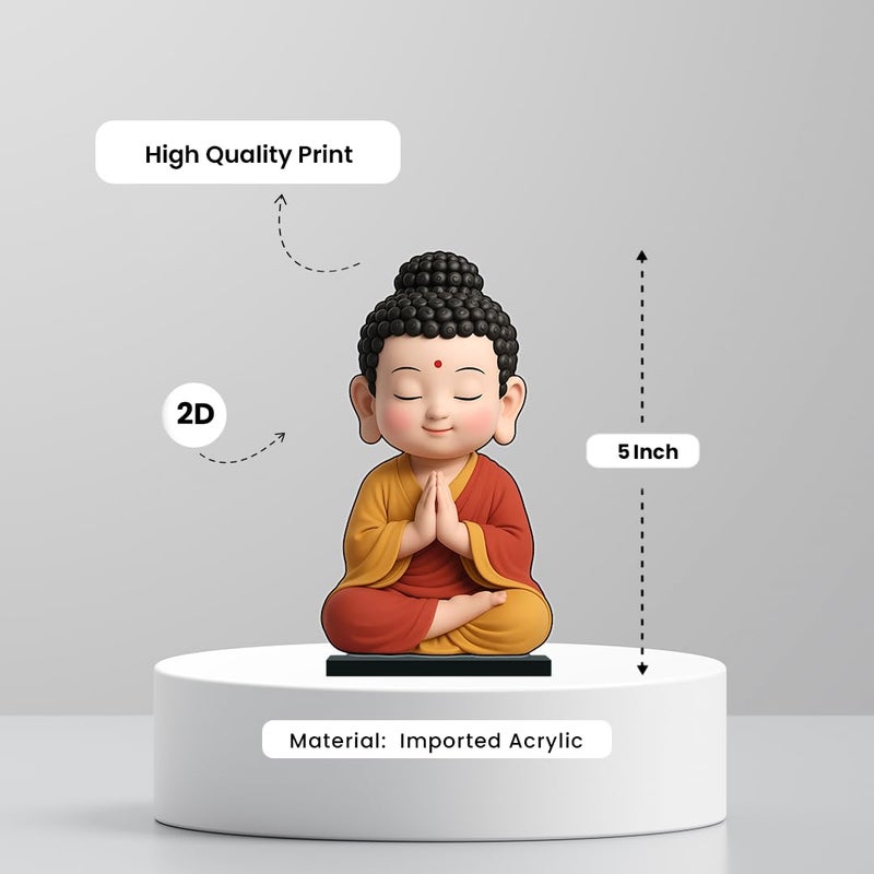 KLAYBOX Little Buddha Idol 5 Inch | 2D Acrylic Miniature Statue | Small Buddha Figurine for Home Decor, Meditation Room, Office Desk, Car Dashboard, Spiritual Gift - Image 4