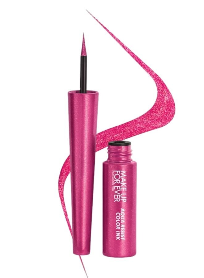 ميك اب فور ايفر محدد عيون أكوا ريزيست كولور إنك من ميك أب فور إيفر، 2 مل - درجة اللون 10 بينك بليز (وردي فاقع معدني) - محدد عيون سائل مقاوم للماء والتلطخ ويدوم 24 ساعة - Image 1