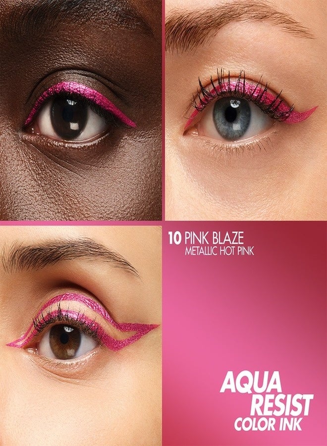 ميك اب فور ايفر محدد عيون أكوا ريزيست كولور إنك من ميك أب فور إيفر، 2 مل - درجة اللون 10 بينك بليز (وردي فاقع معدني) - محدد عيون سائل مقاوم للماء والتلطخ ويدوم 24 ساعة - Image 2