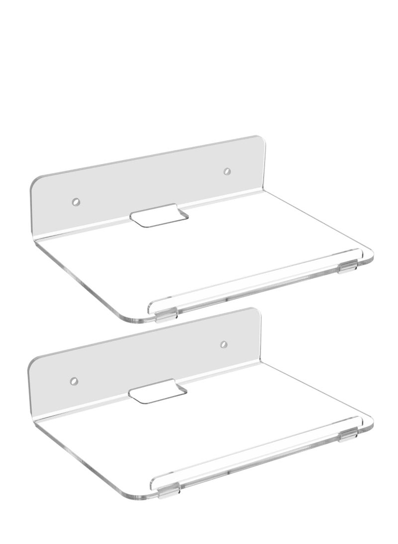SYOSI 2 Pack Acrylic Floating Shelves for Wall, Wall Mounted Hanging Display Shelves for Plants, Adhesive Wall Display Shelf Stand, Adhesive Shelf for Bedroom, Picture Toy Clear Display Shelf(8 x 6 Inch)  - Image 1