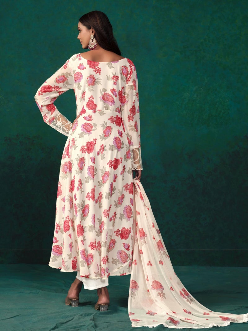 EthnicJunction Women's Georgette Floral Print Anarkali Kurta Pant With Dupatta Set - Image 5