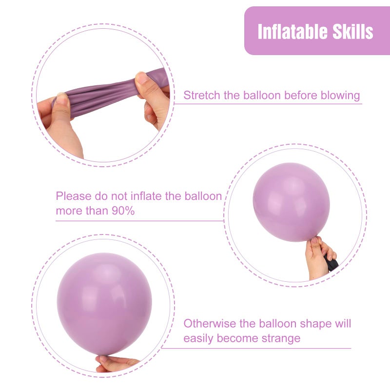RUBFAC Dusty Purple Balloons 129pcs Different Sizes Pack of 18 12 10 5 Inch, Latex Light Lavender Lilac Purple Balloon Garland Arch Kit for Wedding Baby Shower Gender Reveal Birthday Party - Image 3