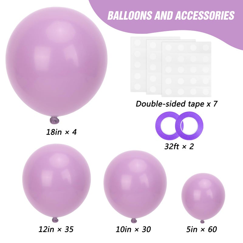 RUBFAC Dusty Purple Balloons 129pcs Different Sizes Pack of 18 12 10 5 Inch, Latex Light Lavender Lilac Purple Balloon Garland Arch Kit for Wedding Baby Shower Gender Reveal Birthday Party - Image 2