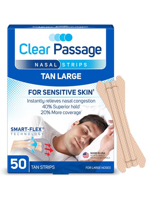 Nasal Strips Large, Tan, 50 ct | Works Instantly to Improve Sleep, Reduce Snoring, & Relieve Nasal Congestion Due to Colds & Allergies