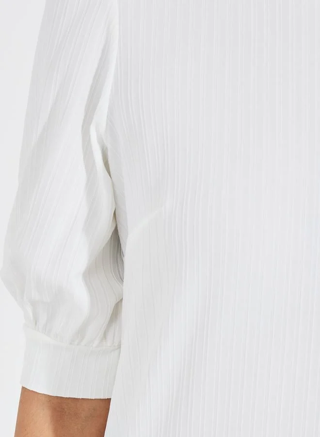 Styli Solid Rib Knit Top with Puff Sleeves