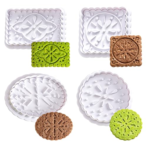 Vinland Cookie Stamps Set, 4 Pcs ‌Butter Cookie Press Biscuit Cutter Set 3D Classic Cookie Cutter with Plunger Stamp, 4 Styles Funny Cookie Biscuit Molds for Treats DIY Baking, Cake, Pastry - Image 1