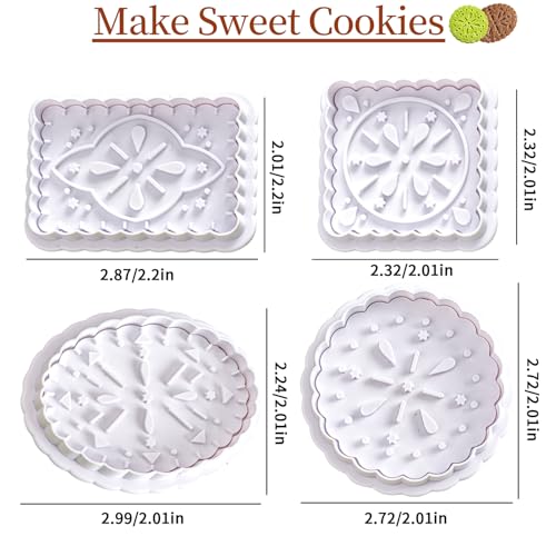 Vinland Cookie Stamps Set, 4 Pcs ‌Butter Cookie Press Biscuit Cutter Set 3D Classic Cookie Cutter with Plunger Stamp, 4 Styles Funny Cookie Biscuit Molds for Treats DIY Baking, Cake, Pastry - Image 2