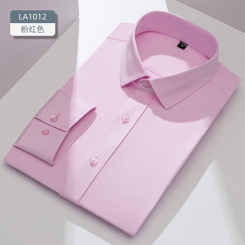 Shirt Mens Long-sleeved Business Stretch Slim-fit Anti-wrinkle White Shirt Work Clothes Business Wear Work Dress Shirt Mens Pink 
