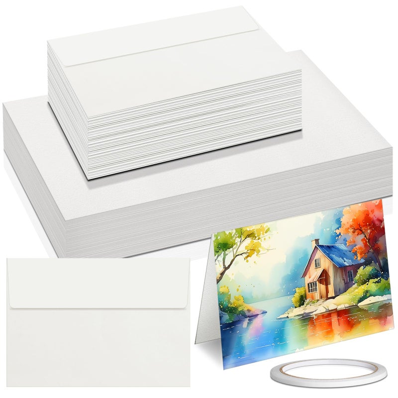 CXIIPOL 60 Sets Foldable Watercolor Paper Cards with Envelopes, 4x6 Inch Watercolor Paper Cards, 140lb/300GSM Watercolor Postcards for Greeting, Christmas, Birthday Wedding Invitations - Image 1