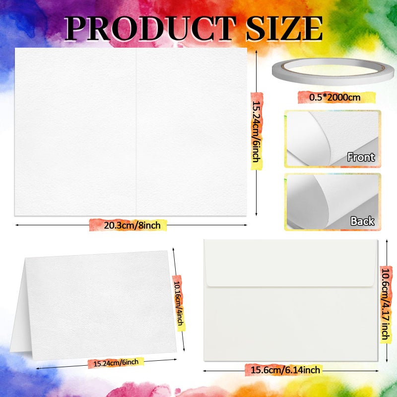 CXIIPOL 60 Sets Foldable Watercolor Paper Cards with Envelopes, 4x6 Inch Watercolor Paper Cards, 140lb/300GSM Watercolor Postcards for Greeting, Christmas, Birthday Wedding Invitations - Image 2