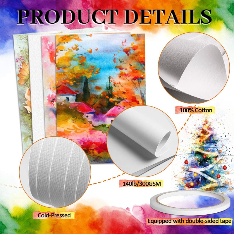 CXIIPOL 60 Sets Foldable Watercolor Paper Cards with Envelopes, 4x6 Inch Watercolor Paper Cards, 140lb/300GSM Watercolor Postcards for Greeting, Christmas, Birthday Wedding Invitations - Image 3