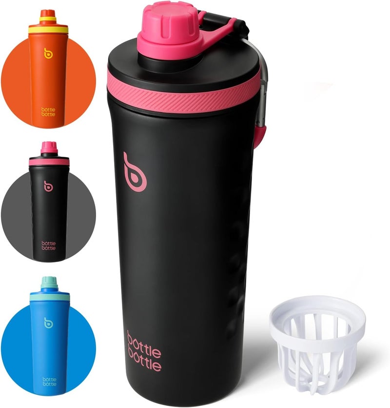 bottle bottle 26 oz Insulated Shaker Bottle Insulated Water Bottle with Shaker Ball Reusable Stainless Steel Water Bottle for Men and Women Protein Shaker Bottles for Gym Water Bottle black - Image 1